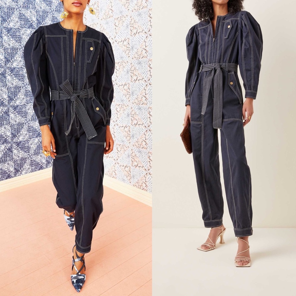 Ulla Johnson Dark Navy Utility Jumpsuit with Belted Waist